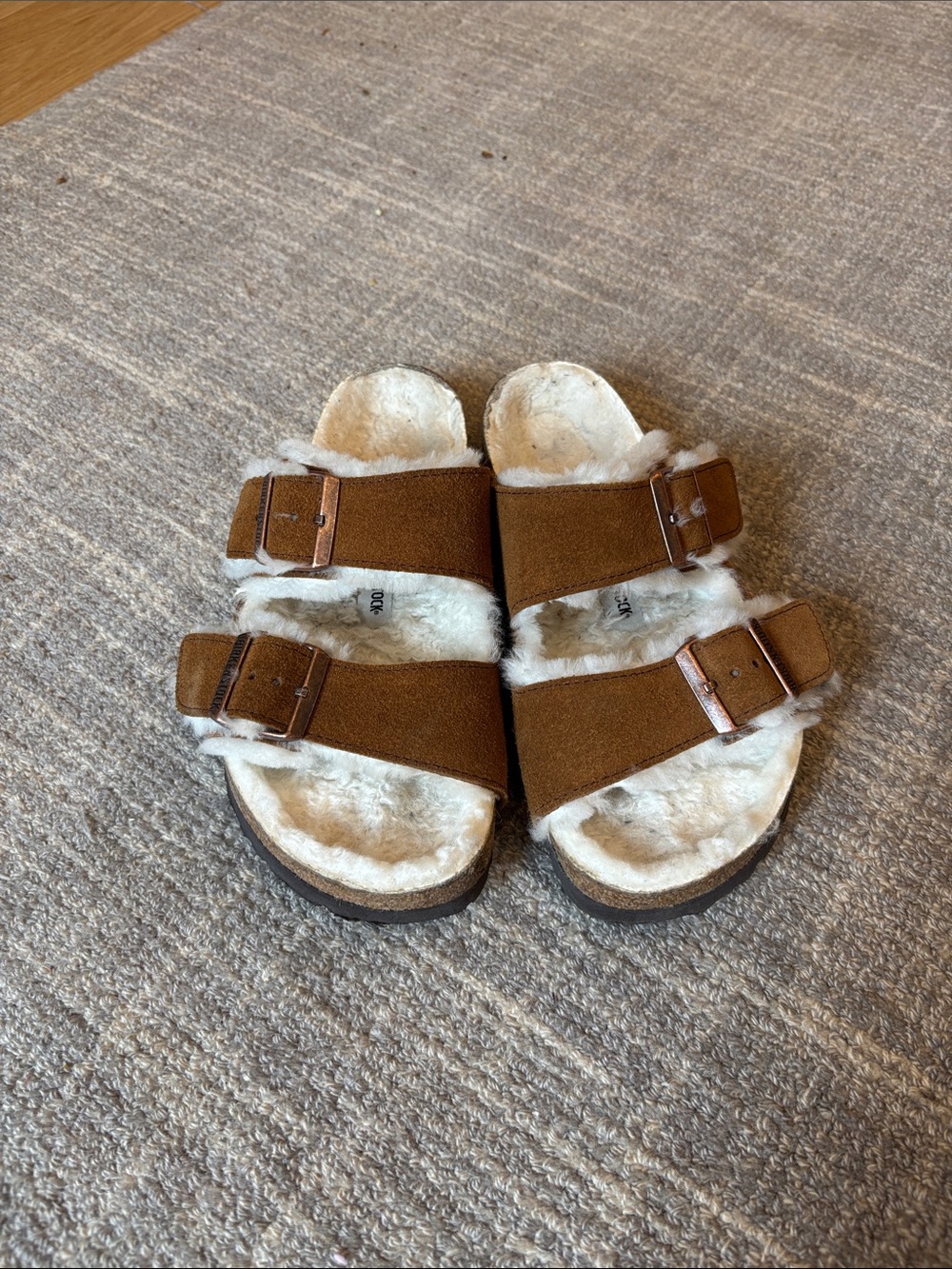 Birkenstock Kids Double-Strap Shearling Sandals - Brown & Cream